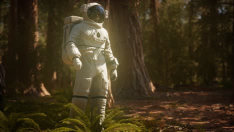 Einsamer-Astronaut-Im-Dunklen-Wald